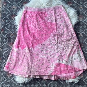 Anthropologie Pink Floral A-Line Skirt